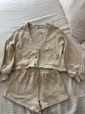 Free People Waffle Knit Lounge Set - Cardigan & Shorts